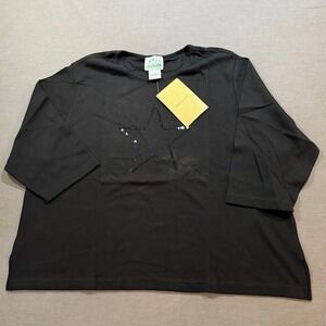 The Quacker Factory Sequin Star Black Cotton 3X Shirt Casual Top Women's Plus 3X